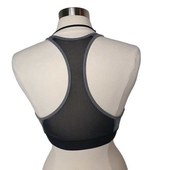 Adidas Sports Bra Medium Don't Rest Alphaskin Mid Racerback Logo Grey Black - Picture 4 of 8